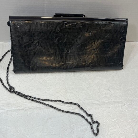KATE LANDRY Sparkly Gray Evening Clutch Bag Purse w/Chain Strap 11"x5" - Picture 2 of 15